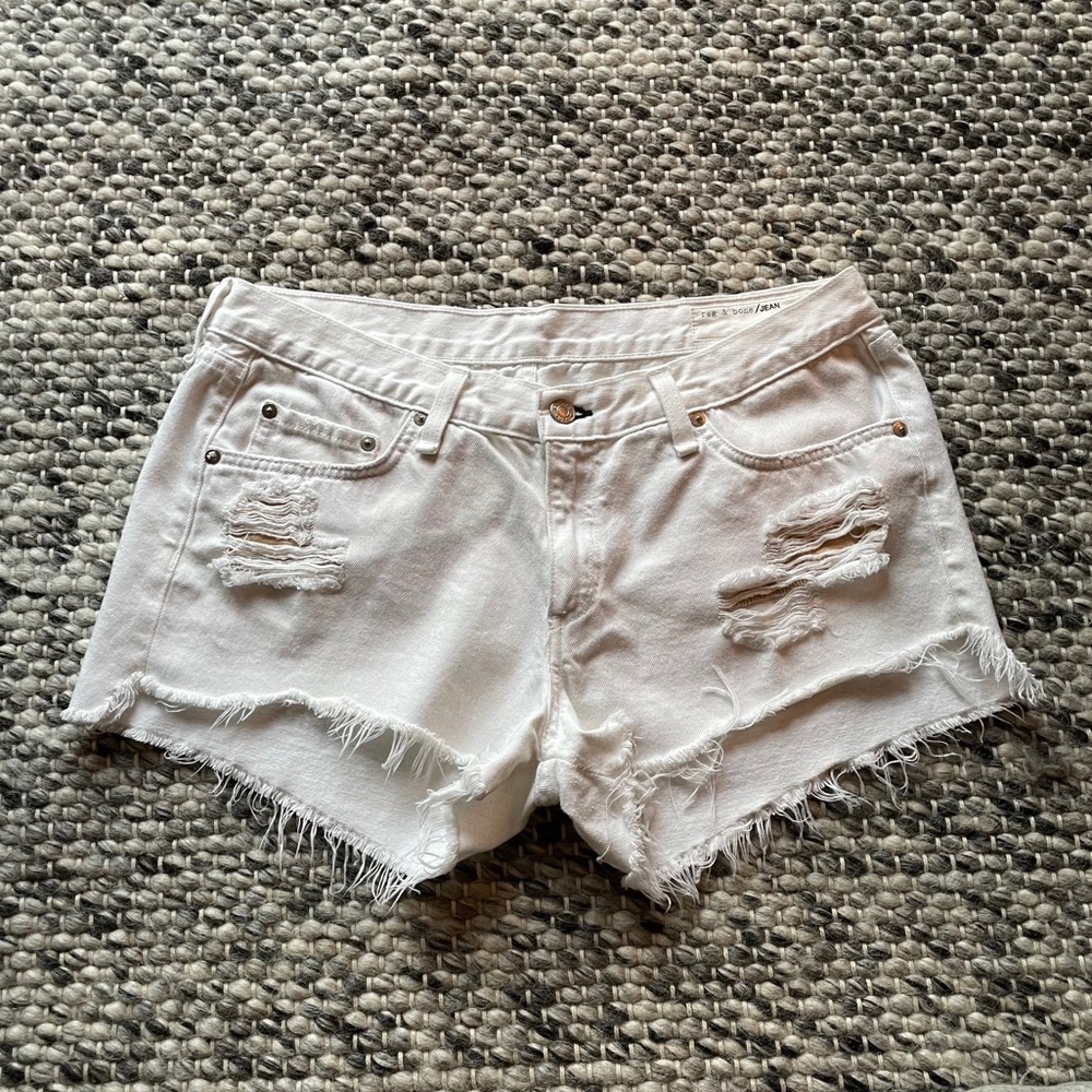 Rag and bone white raw hem denim shorts